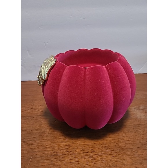 BATH & BODY WORKS Red/Maroon Velvet Fall Pumpkin 3 Wick Candle Holder - Picture 2 of 8